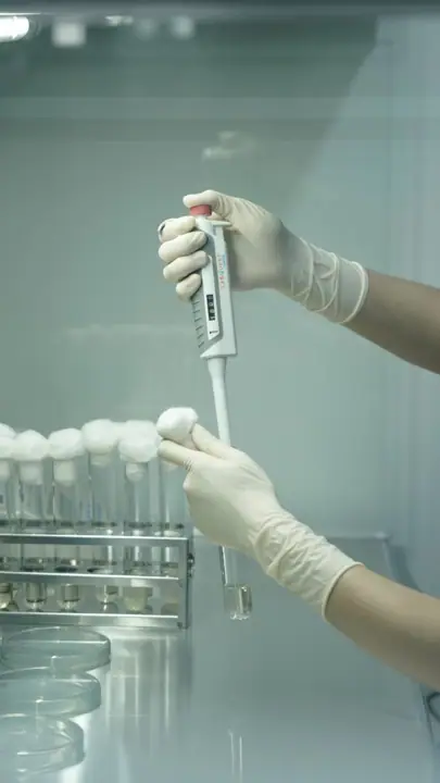 Scientist pipetting samples in the R&D laboratory
